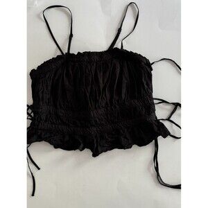 Free People NWOT Black Ruffled Crop Top Ties Women’s Size L